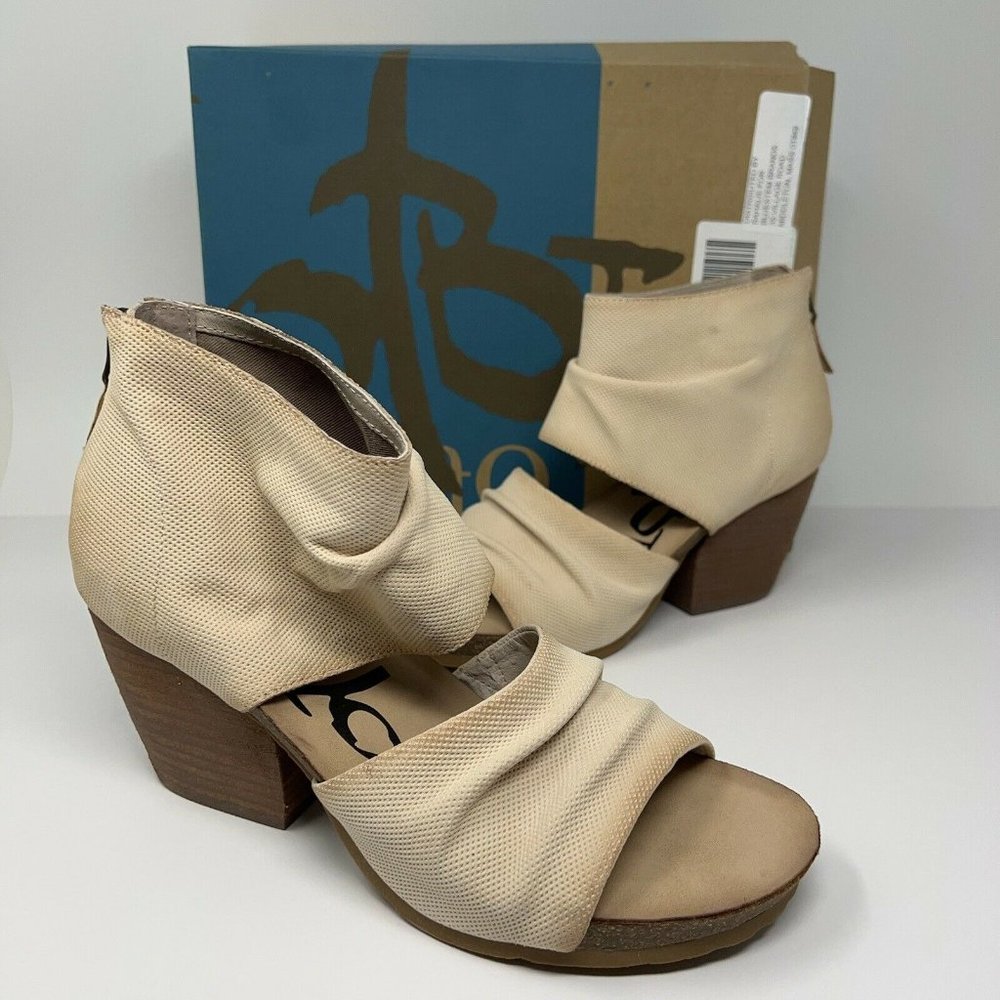 OTBT Womens Patchouli Ivory Open Toe Leather Stacked Sandals Heels Shoes 8.5 New